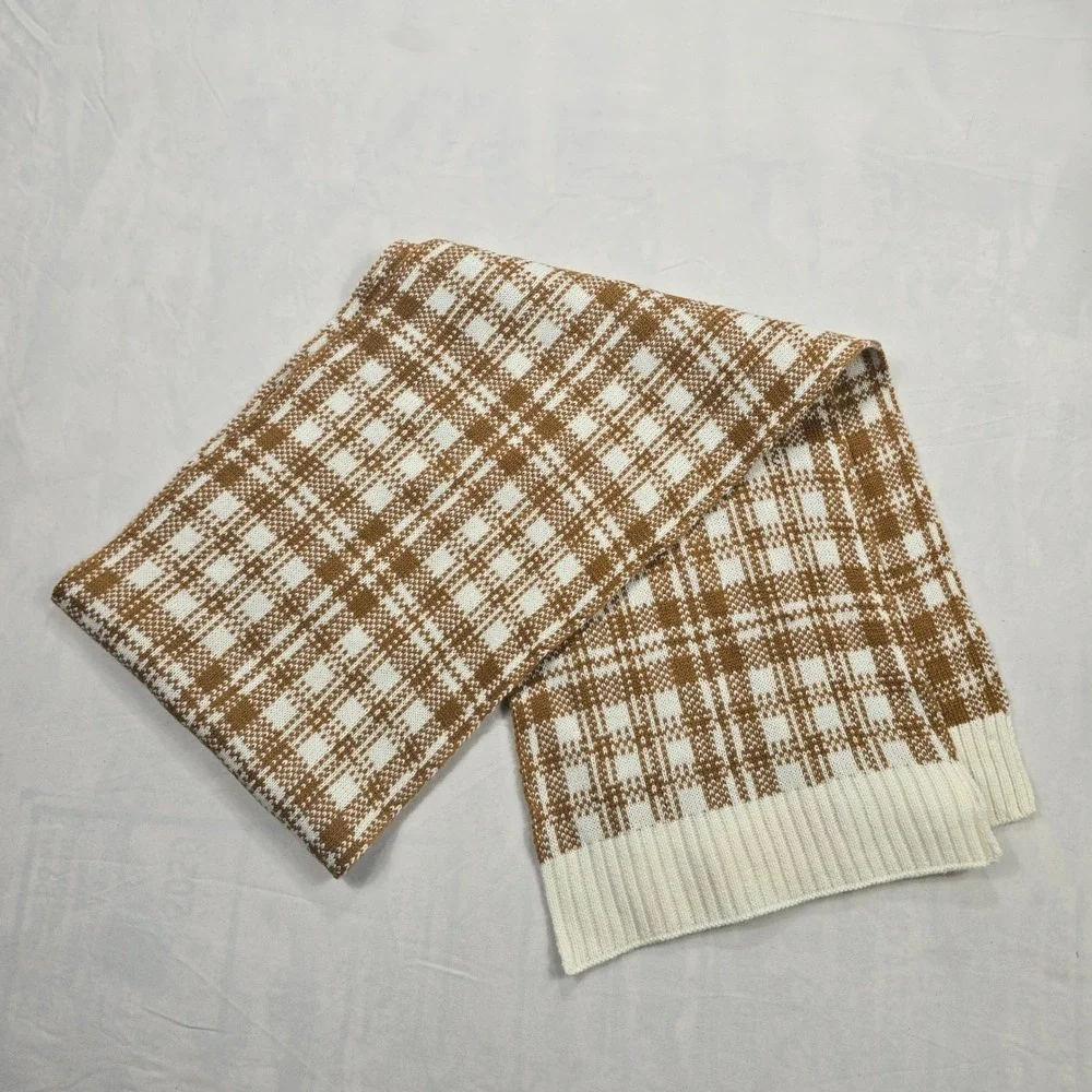 Timberland Men's Plaid Knit Scarf Brown White OS‎